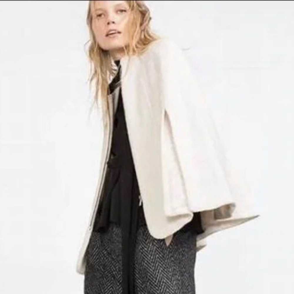 Zara Designer Wool Ivory Cream Fall Cape Size S